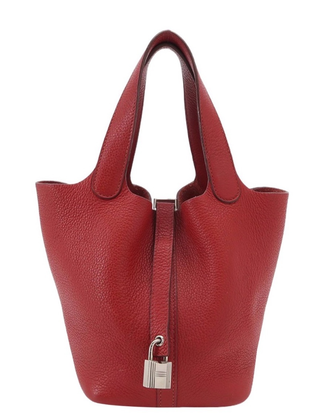 Hermes Red Pebbled Leather Bucket Tote
